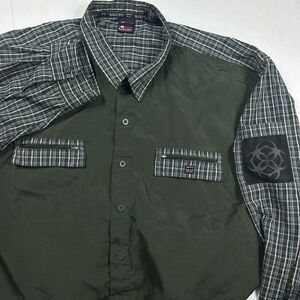 Vintage Bugle Boy Shirt Men's Button Up Long Sleeve Green Zipper Pockets 3XL